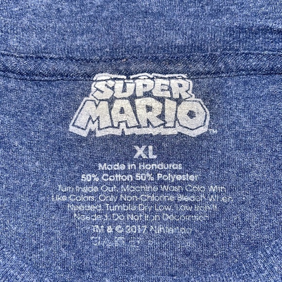 Super Mario Mens Navy Running Retro Stripe T-Shirt Size XL - Picture 4 of 4